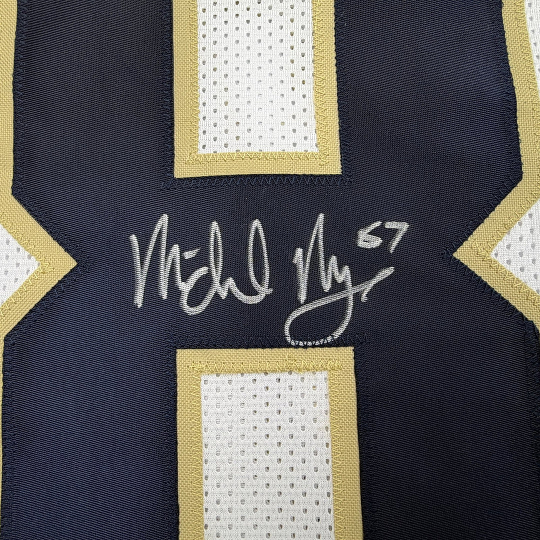 Autographed/Signed Michael Mayer Notre Dame White College Jersey Beckett BAS COA