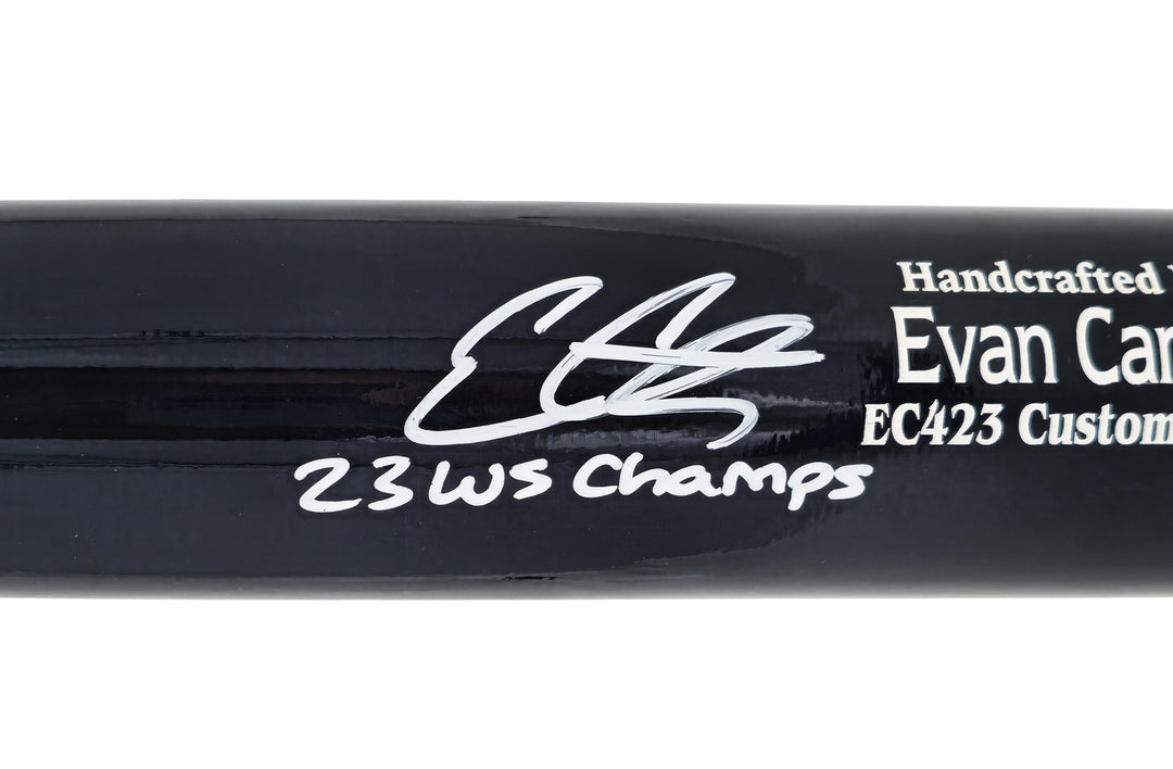 Evan Carter Auto Navy/Grey Marucci Player Model Bat Rangers 23 WS Champs Beckett