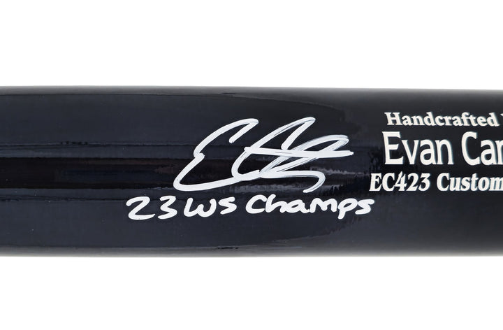Evan Carter Auto Navy/Grey Marucci Player Model Bat Rangers 23 WS Champs Beckett