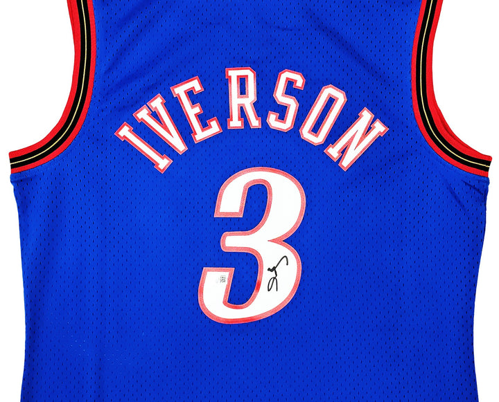 76ers Allen Iverson Auto Blue AUTH Mitchell Ness 99 HWC Swingman Jersey L BAS
