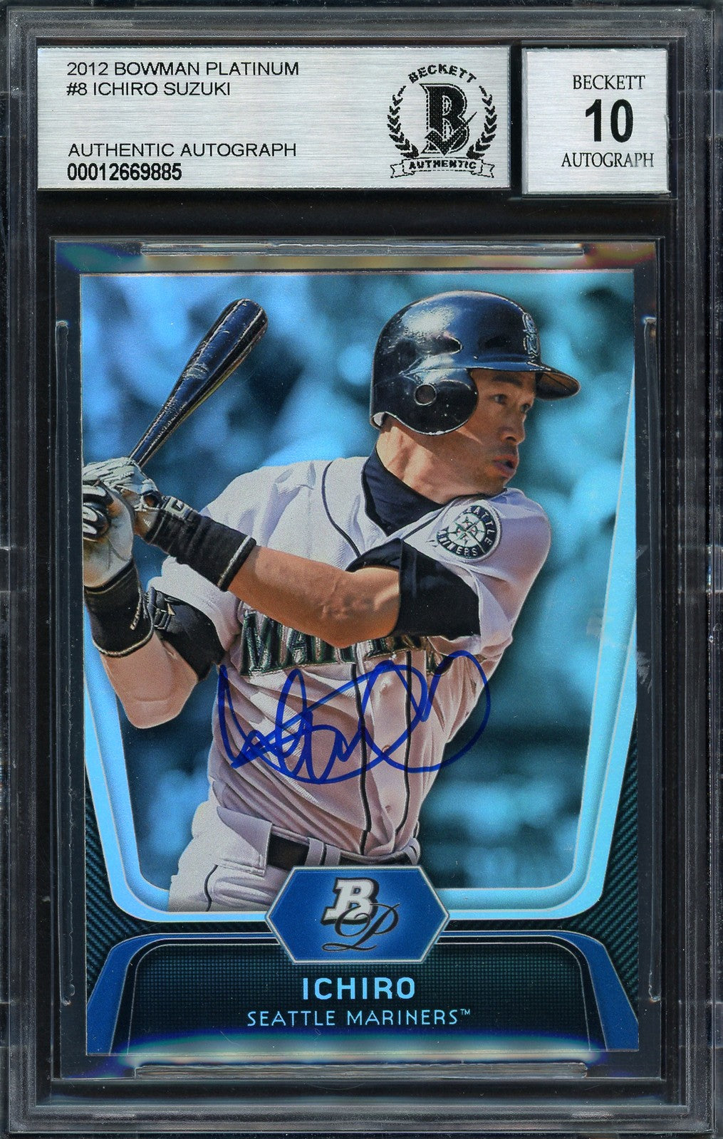 Ichiro Suzuki Signed 2012 Bowman Platinum Card 8 Mariners Auto 10 Beckett
