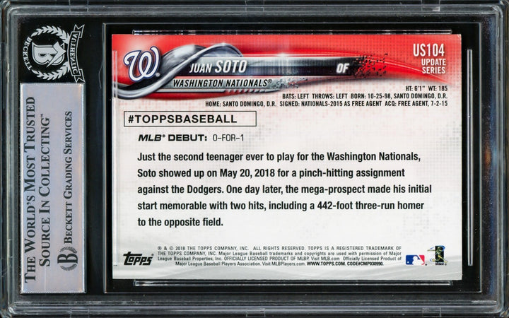 Juan Soto Signed 2018 Topps Update Rookie Card #US104 New York Mets Beckett