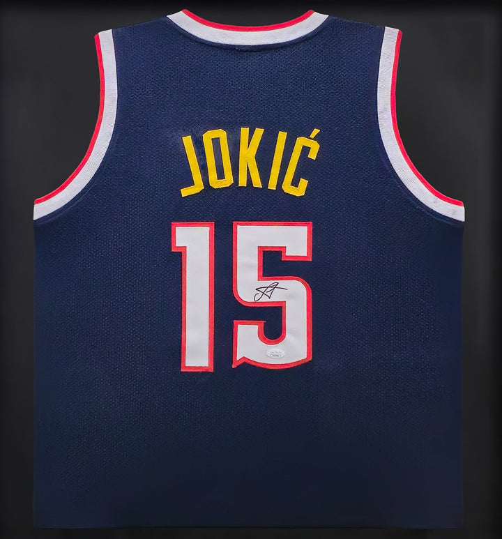 Denver Nuggets Nikola Jokic Signed Framed Blue Jersey JSA