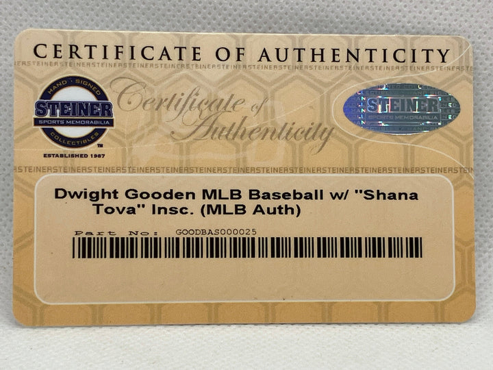 DWIGHT GOODEN SIGNED & INSCRIBED "SHANA TOVA" GOOD YEAR MLB HOLO BALL + STEINER