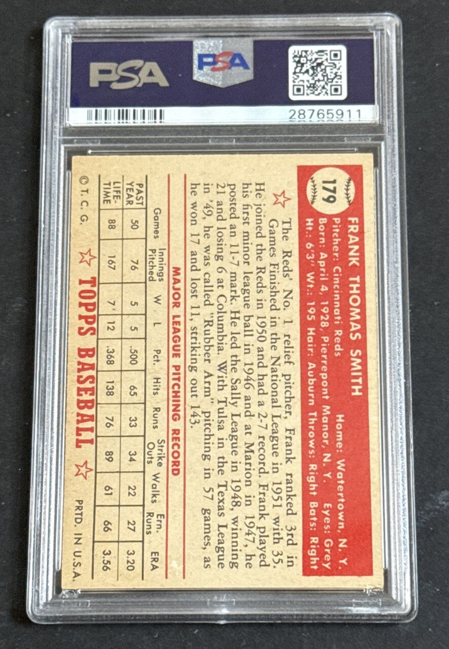 1952 Topps FRANK SMITH #179 PSA 7 Nm Near Mint Razor Sharp Clean Reds