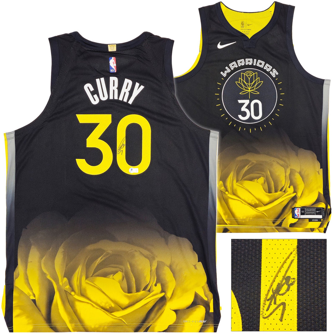 Warriors Stephen Curry Auto Black Nike Authentic City Jersey 52 +2 Beckett
