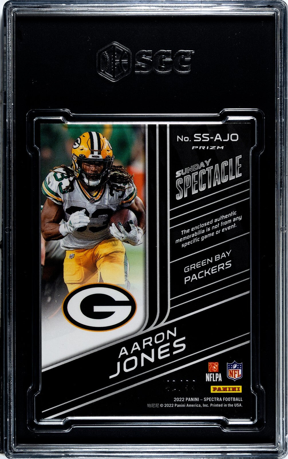 Aaron Jones 2022 Panini Spectra Material Card #SS-AJO- /99- SGC Graded 9.5 MT+