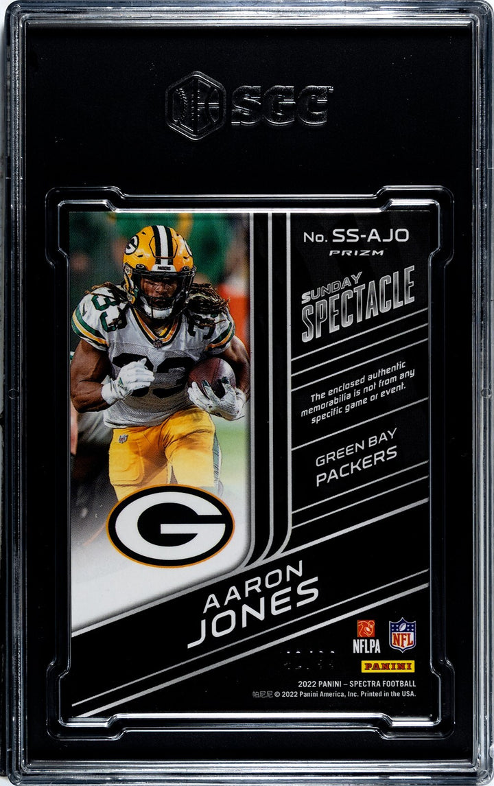 Aaron Jones 2022 Panini Spectra Material Card #SS-AJO- /99- SGC Graded 9.5 MT+