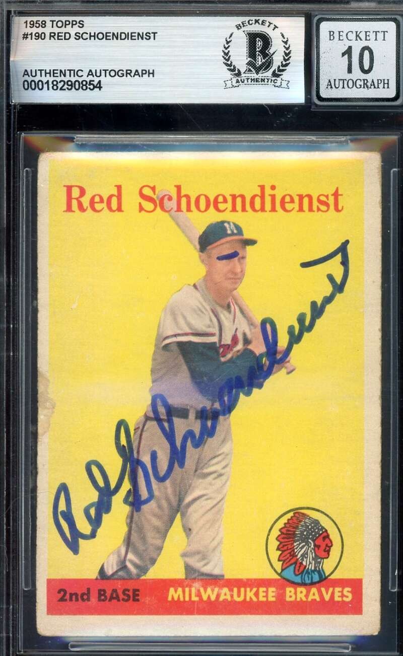 Red Schoendienst Gem Mint 10 Beckett BAS Signed 1958 Topps Autograph