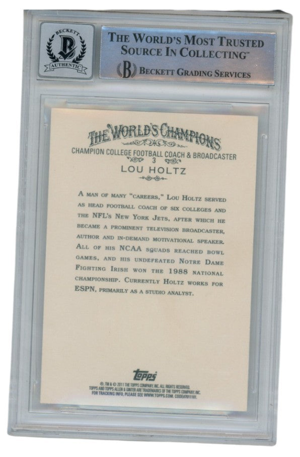 Lou Holtz Autographed/Signed 2011 Allen&Ginter 3 Trading Card Slab Beckett 52666