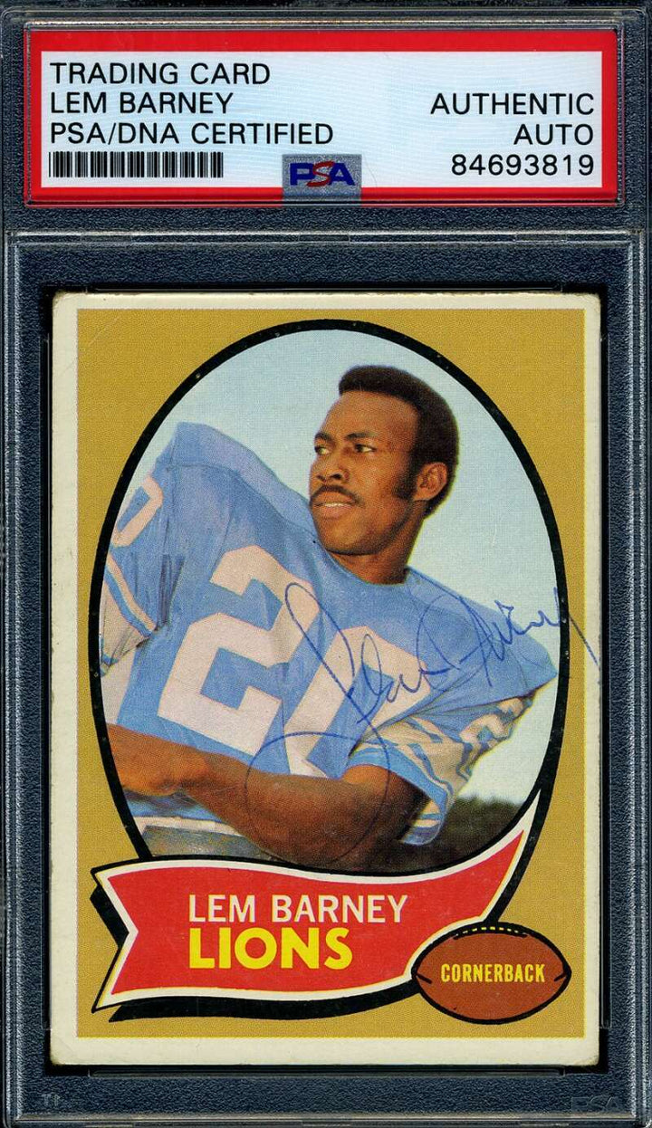 Lem Barney PSA DNA Vintage Signed 1970 Topps Rookie Autograph