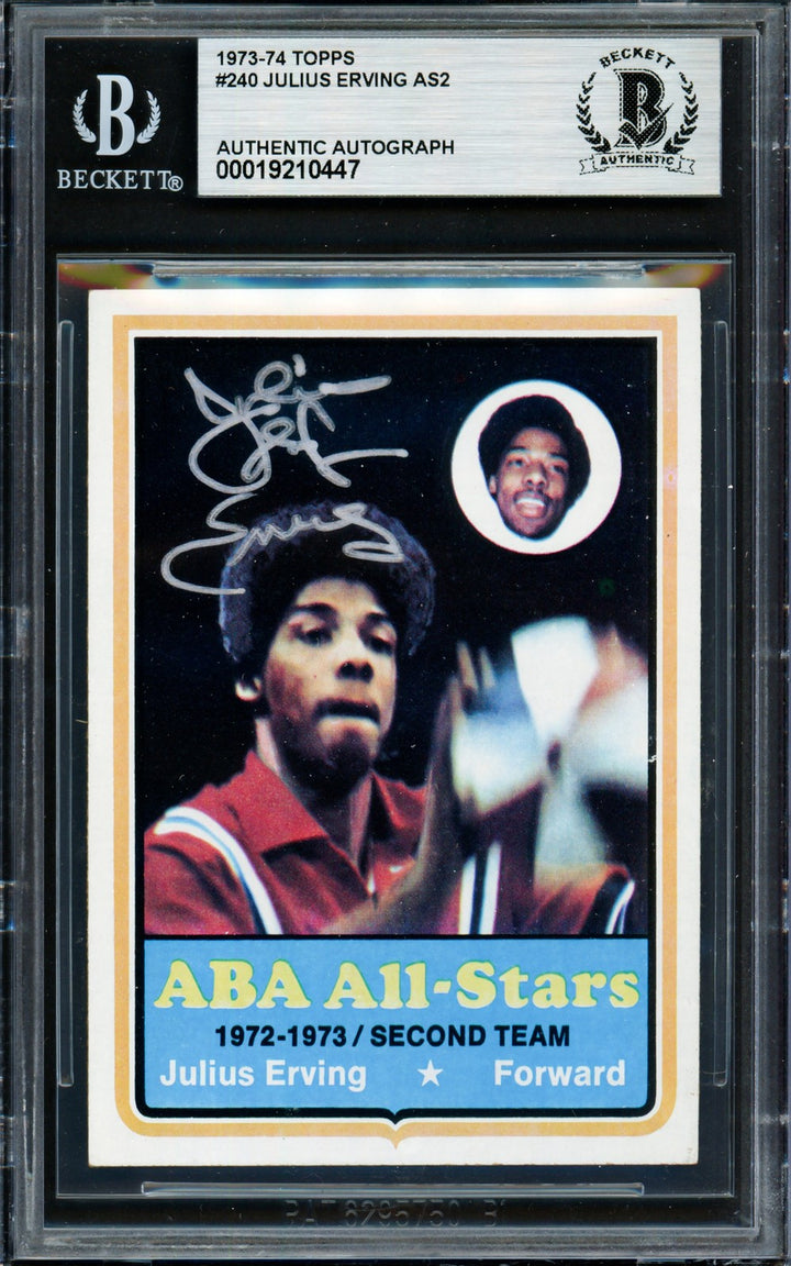 Julius Dr. J Erving Signed 1973-74 Topps Card 240 Virginia Squires Beckett