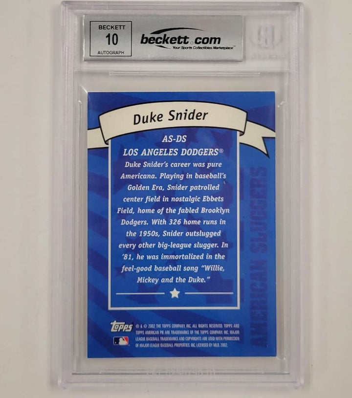 Duke Snider signed 2002 American Pie Sluggers Gold card #15 Beckett BAS 10 auto