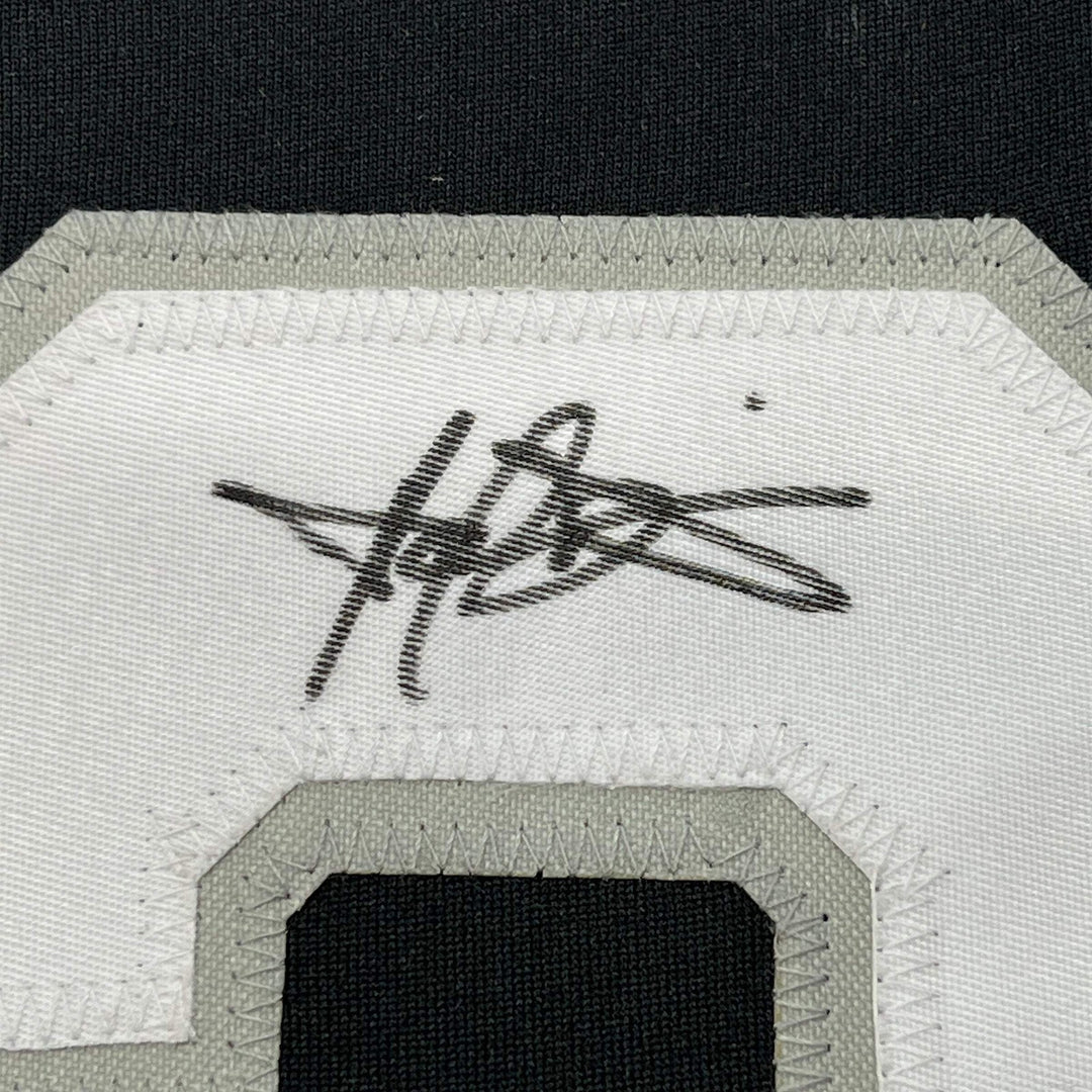 FRAMED Autographed/Signed HAROLD BAINES 33x42 Chicago Black Jersey Beckett COA