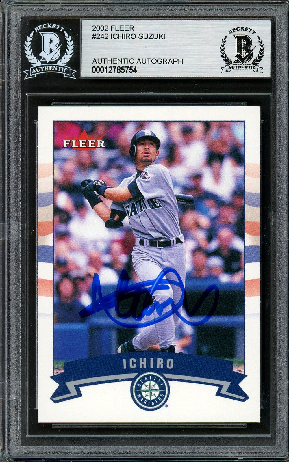 Ichiro Suzuki Signed 2002 Fleer Card 242 Seattle Mariners Black Letter Beckett
