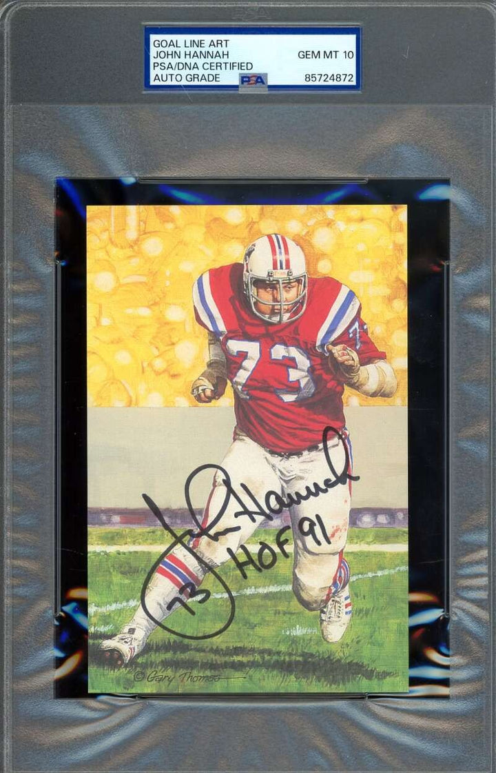 John Hannah Gem Mint 10 PSA DNA Signed Goal Line Art Card GLAC Autograph HOF 91