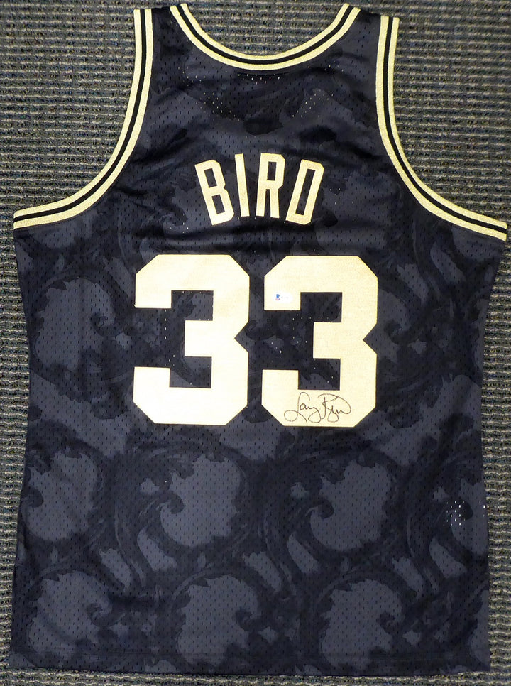Celtics Larry Bird Auto Black Mitchell Ness Gold Toile Swingman Jersey L Beckett
