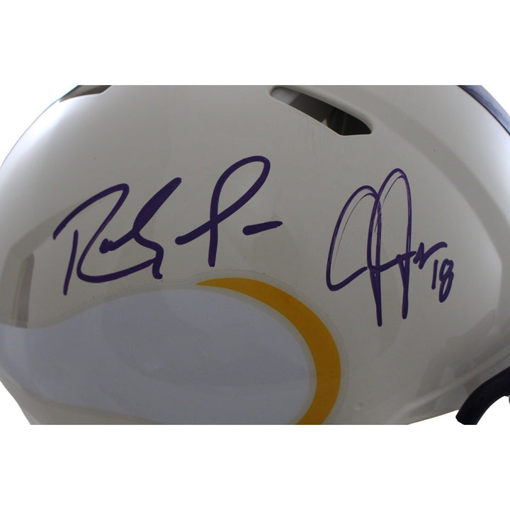 Randy Moss Justin Jefferson Signed Minnesota Vikings Pro Retro Helmet BAS 57974