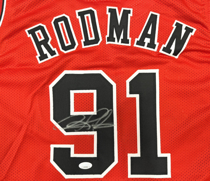 Dennis Rodman Signed Bulls Red Custom Jersey JSA