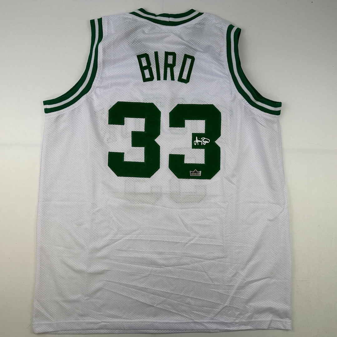 Facsimile Autographed Larry Bird Boston White Reprint Jersey Size Men's XL