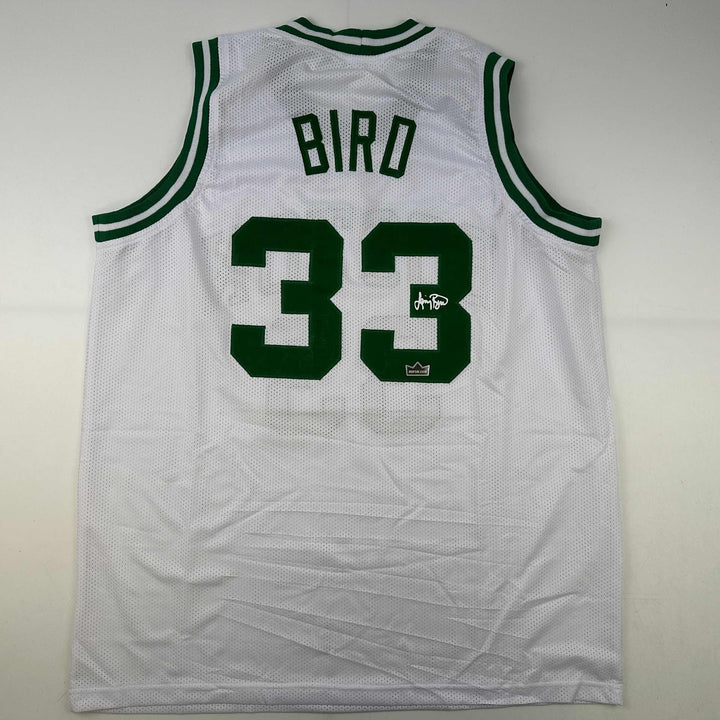 Facsimile Autographed Larry Bird Boston White Reprint Jersey Size Men's XL