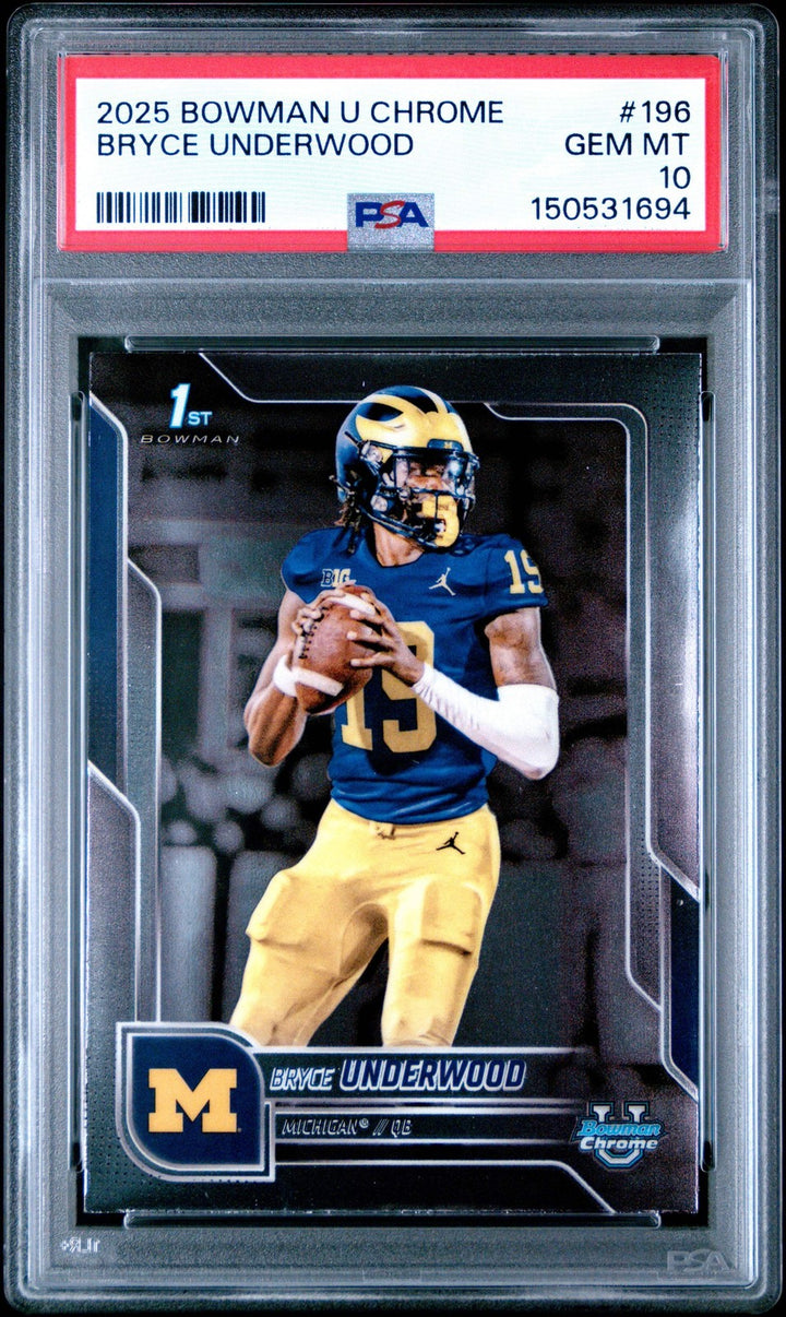 Graded 2025 Topps Bowman U Chrome Bryce Underwood #196 Rookie RC Card PSA 10