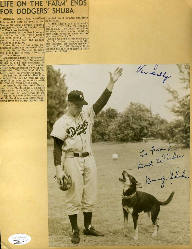 Vin Scully George Shuba Billy Cox Ben Wade JSA Signed Wire Photo On Album Page