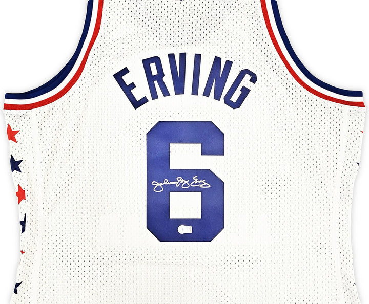 76ers Julius Dr J Erving Auto White Mitchell Ness 1985 Swingman AS Jersey 2X BAS