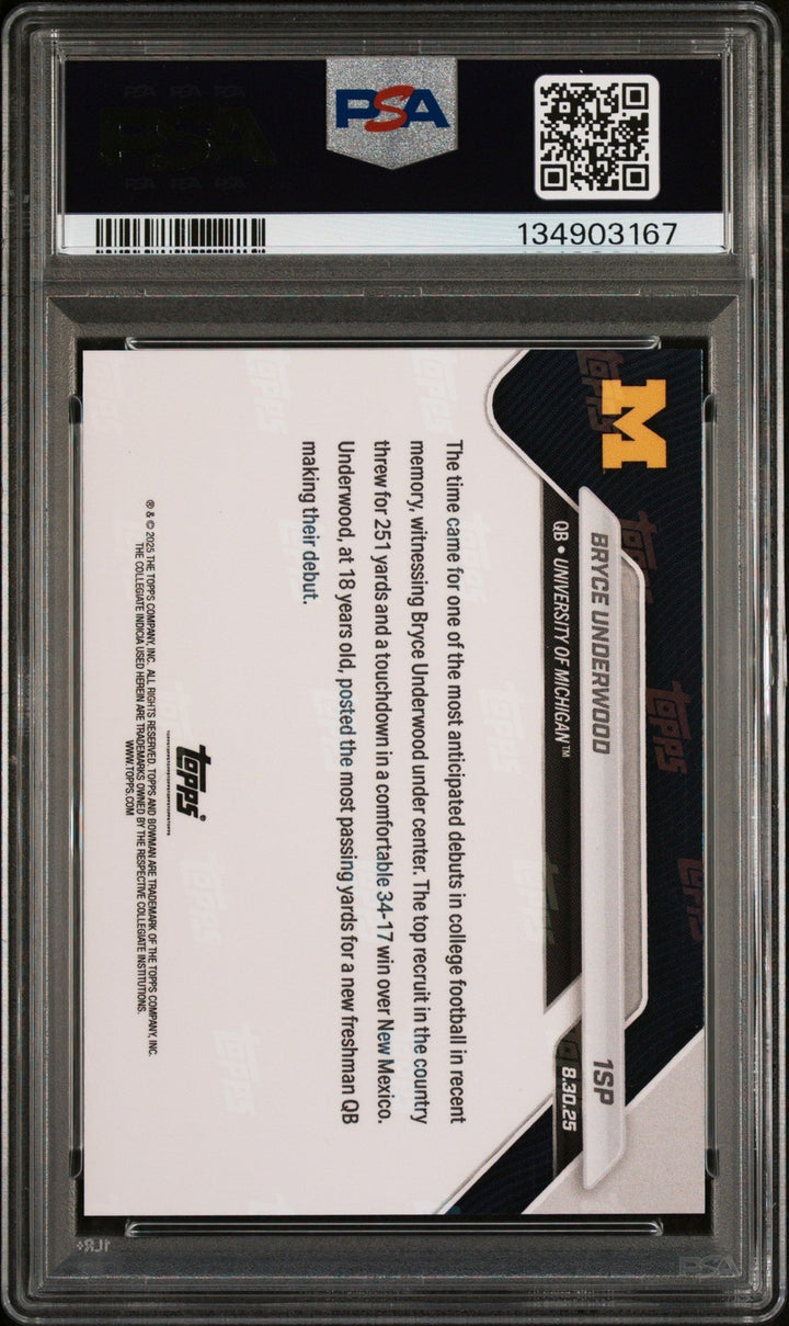 Graded 2025 Bowman U Now Bryce Underwood #1SP Rookie RC Football Card PSA 9