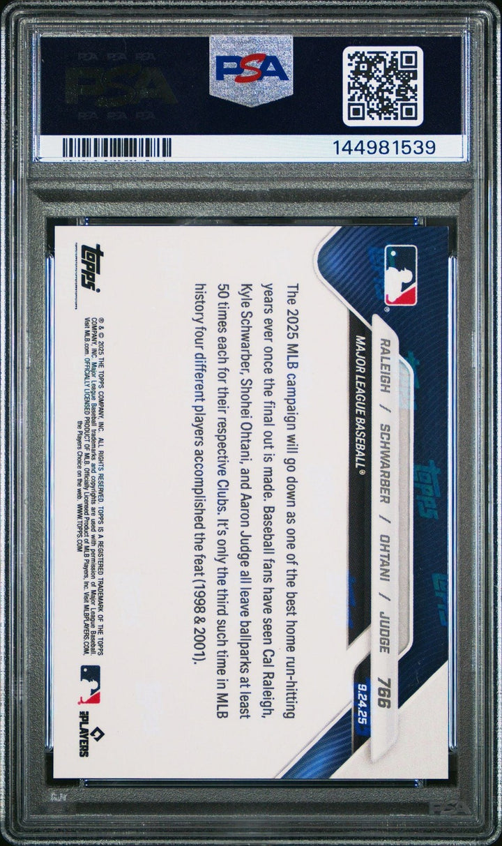 Graded 2025 Topps Now Shohei Ohtani Judge Raleigh Schwarber 766 Card PSA 10