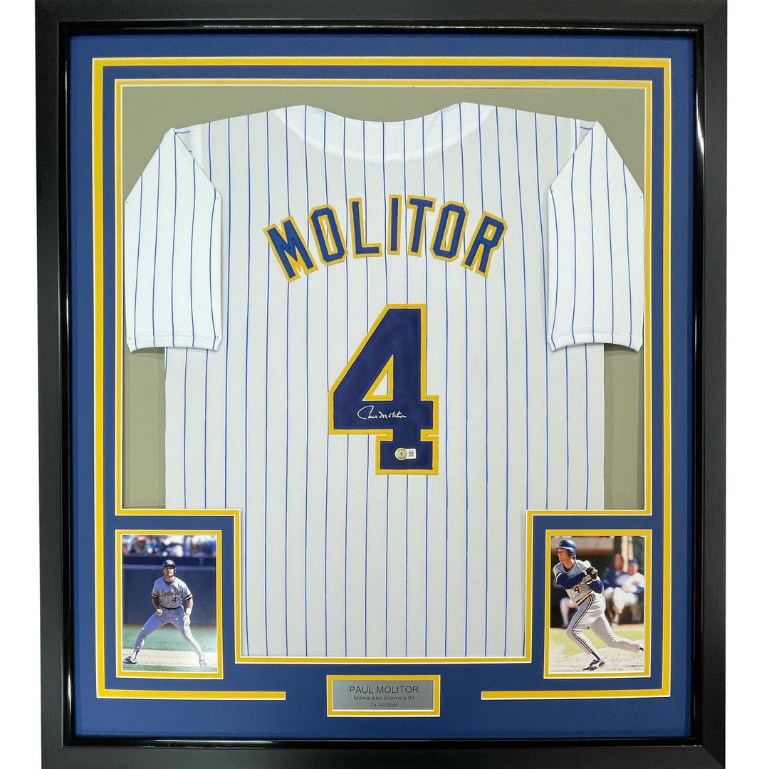 Framed Autographed/Signed Paul Molitor 33x42 Milwaukee Pinstirpe Jersey COA
