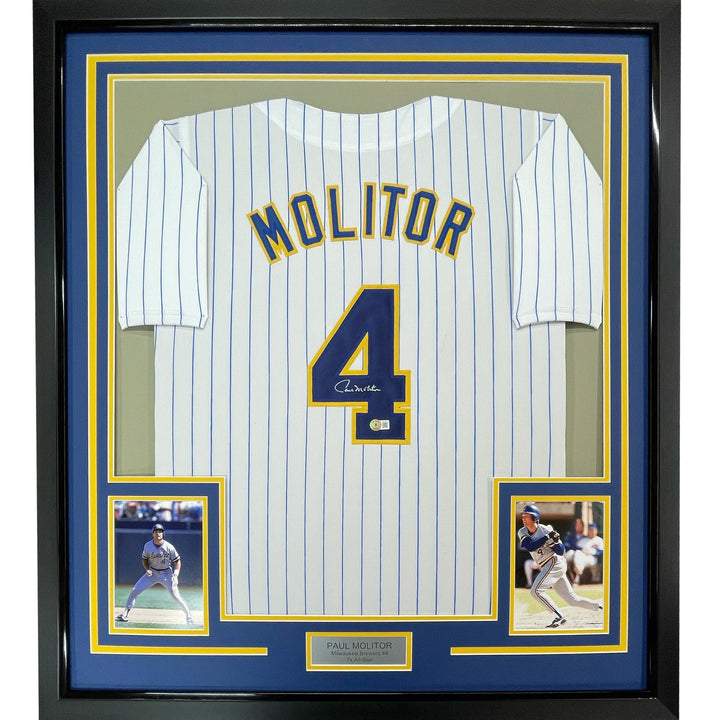 Framed Autographed/Signed Paul Molitor 33x42 Milwaukee Pinstirpe Jersey COA