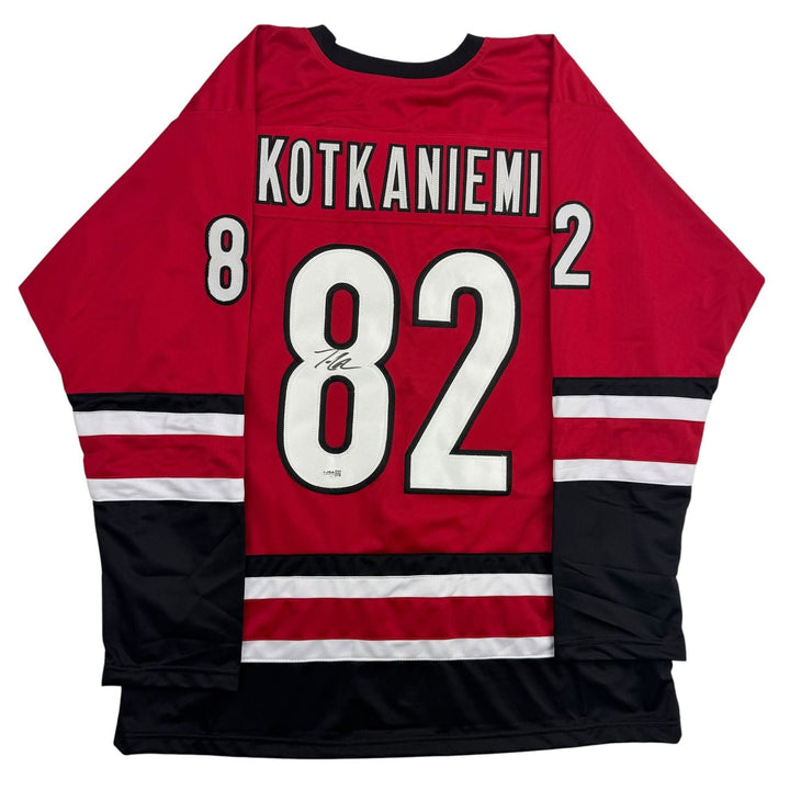 Autographed/Signed Jesperi Kotkaniemi Carolina Red Hockey Jersey BAS COA