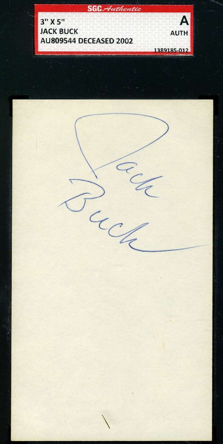 Jack Buck Signed 3x5 Index Card Sgc Authentic Autograph