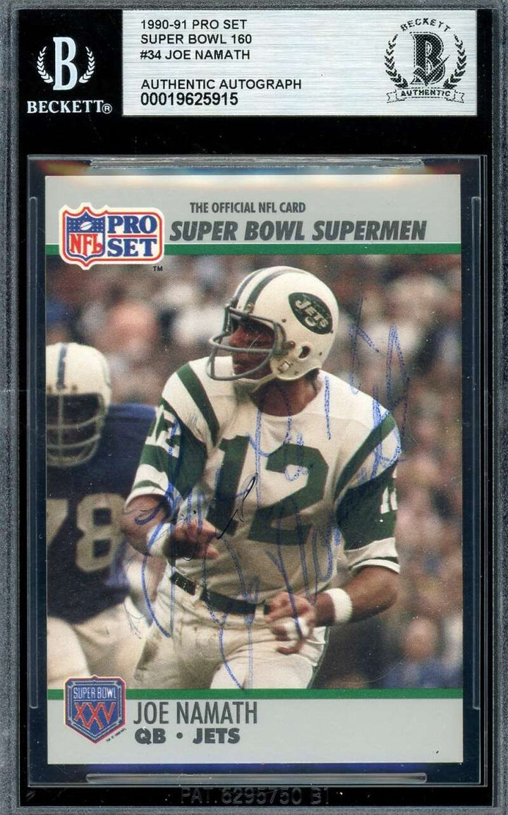 Joe Namath Beckett BAS Signed 1990-91 Pro Set Super Bowl Autograph