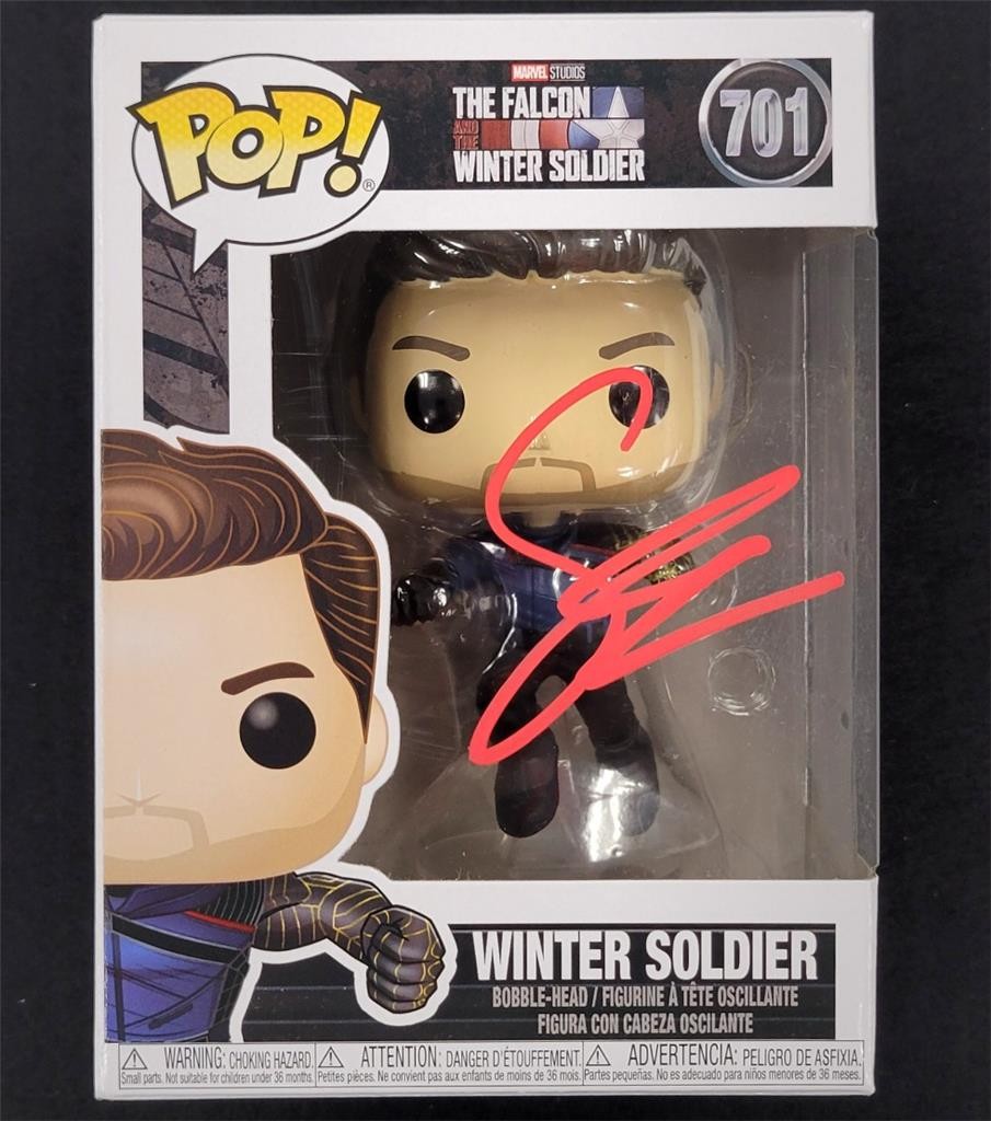 Sebastian Stan signed Winter Soldier Funko Pop! 701 Bucky autograph Beckett BAS