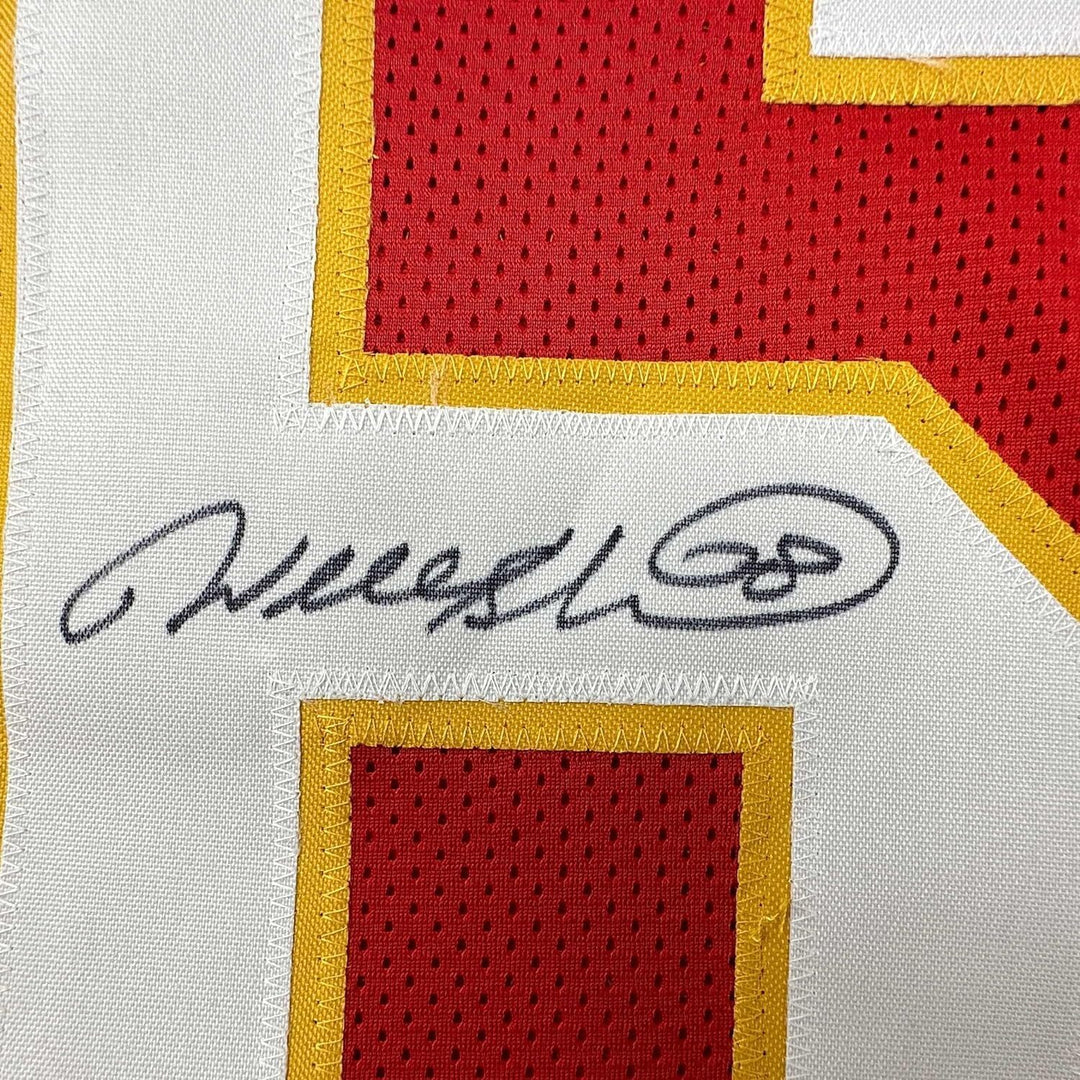 Framed Autographed/Signed Will Shields 33x42 Kansas City Red Jersey JSA COA