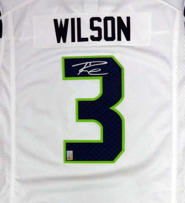 Seattle Seahawks Russell Wilson Signed White Nike Twill Jersey Size XL RW Holo