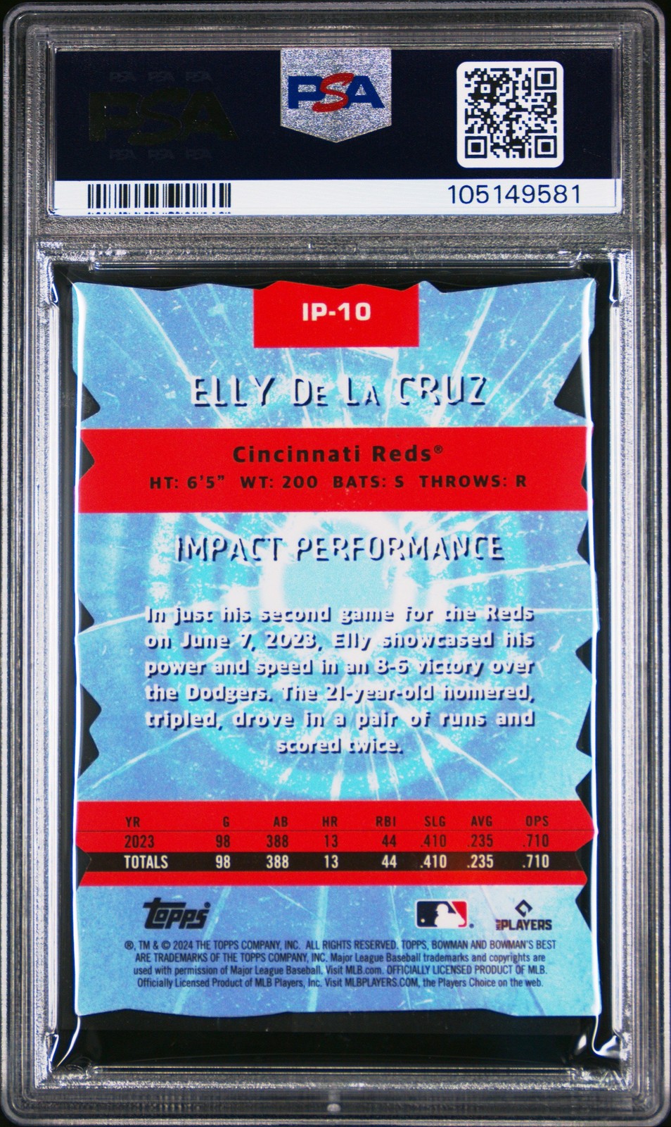 Graded 2024 Bowmans Best Elly De La Cruz #IP10 Impact RC Card PSA 10