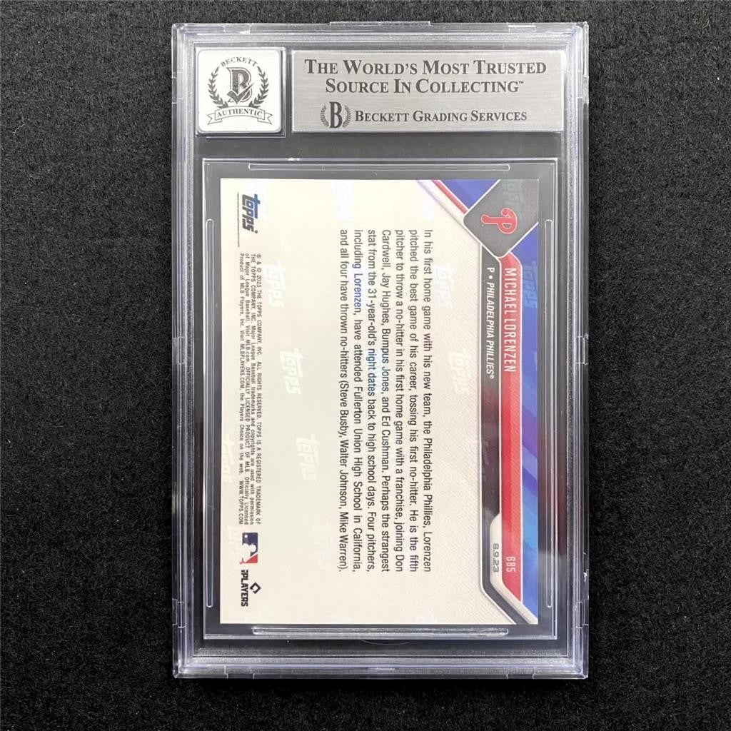 Michael Lorenzen signed 2023 Topps Now No Hitter #685 card ~ Beckett BAS 10 Auto