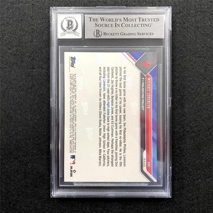 Michael Lorenzen signed 2023 Topps Now No Hitter #685 card ~ Beckett BAS 10 Auto