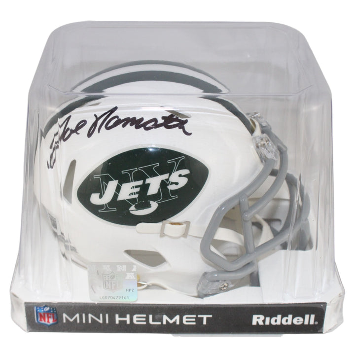 Joe Namath Autographed New York Jets TB 65-77 Mini Helmet Beckett Witness 53352