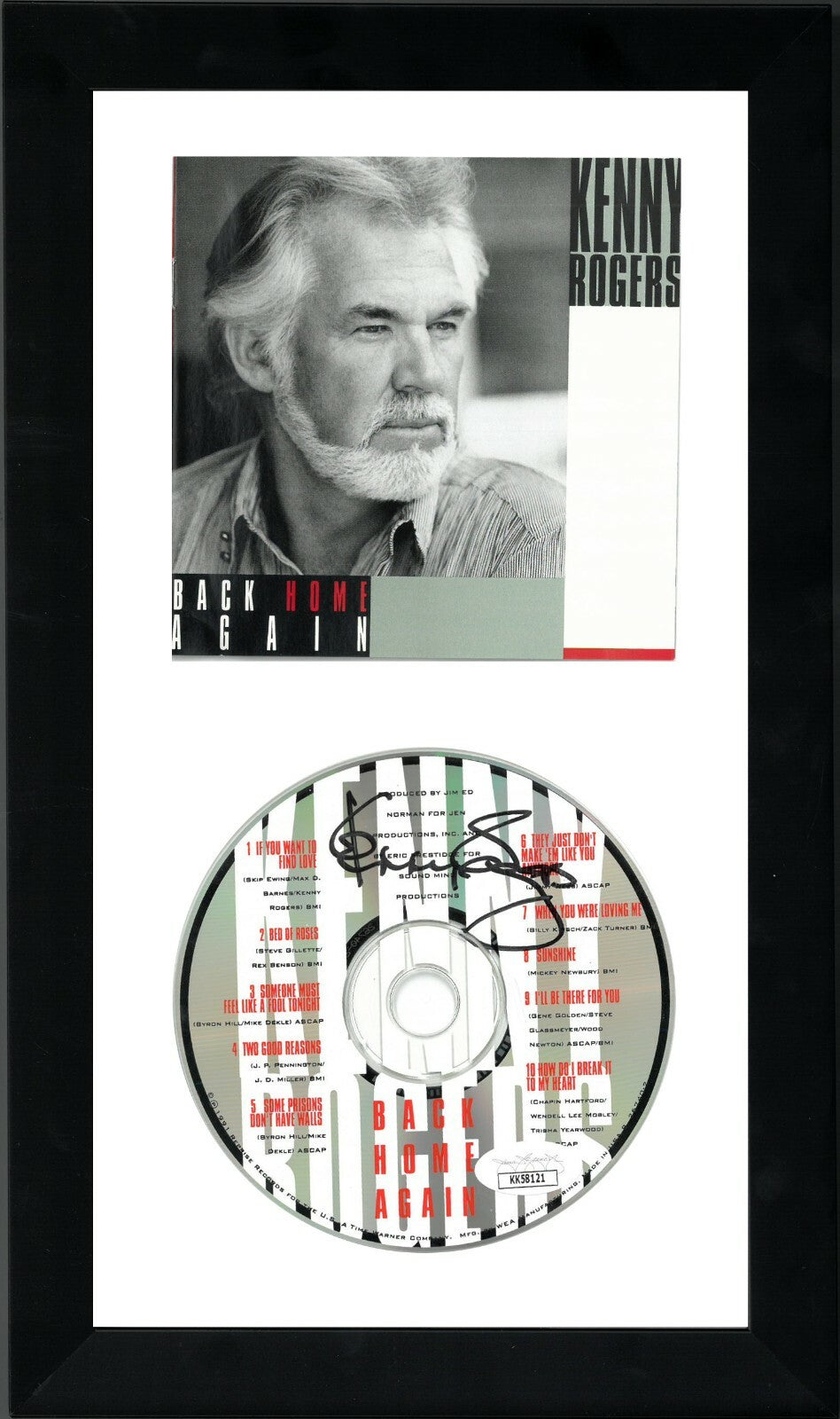 Kenny Rogers signed 1991 Back Home Again Album CD w/ Cover Framed 6.5"x12"- JSA