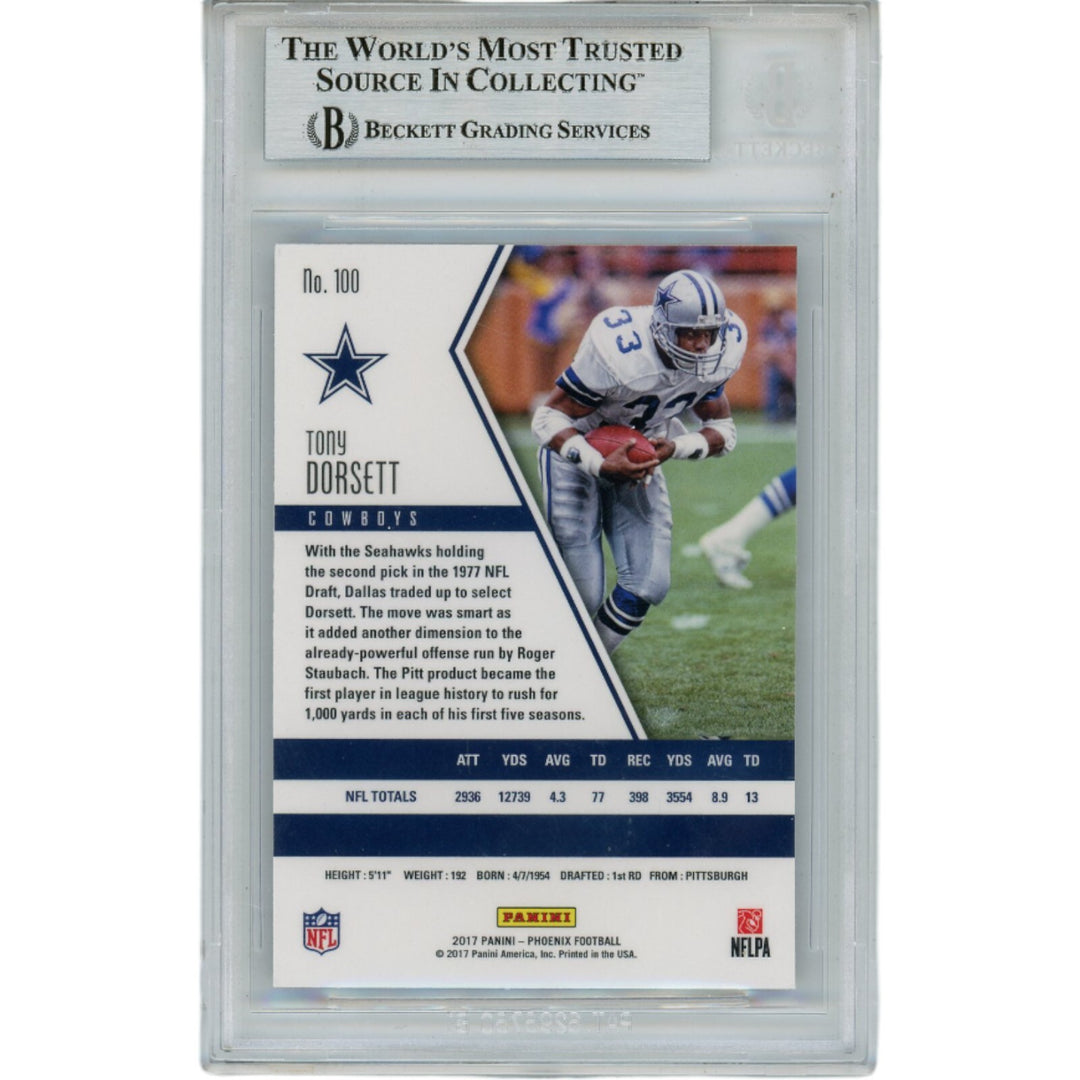 Tony Dorsett Autographed 2017 Phoenix 100 Slabbed Trading Card Beckett 45903