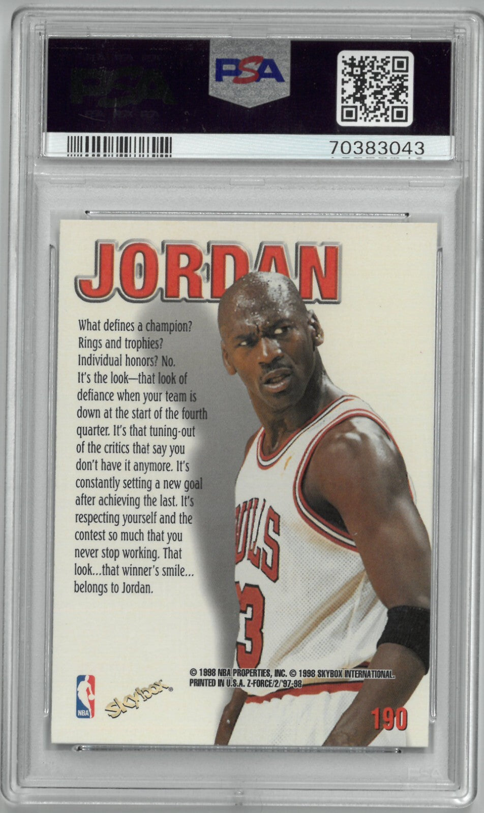 Michael Jordan 1997-98 Skybox Z-Force Zupermen Card #190 - PSA Graded 8 NM-MT
