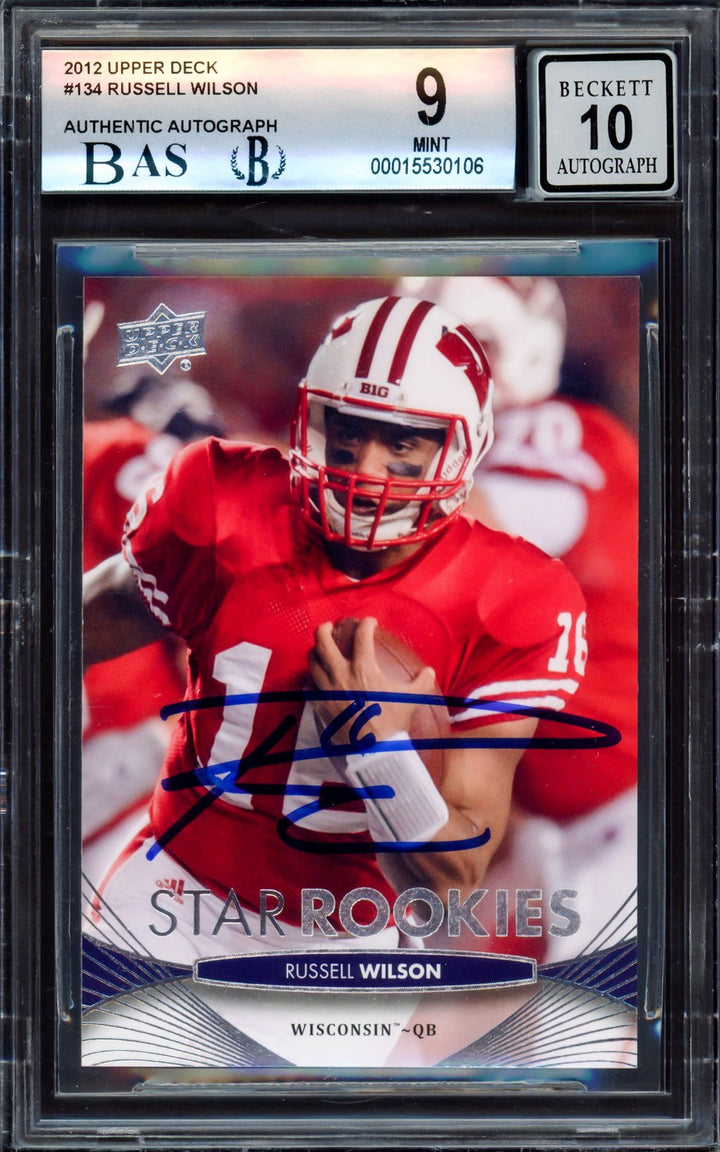 Russell Wilson Signed 2012 Upper Deck RC #134 Wisconsin Badgers BGS 9 Auto 10