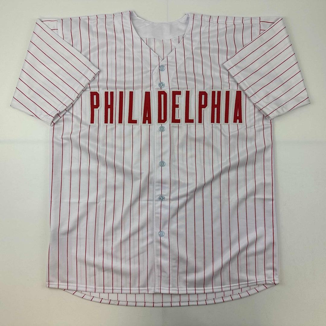 Facsimile Autographed Trea Turner Philadelphia Pinstripe Reprint Auto Jersey XL