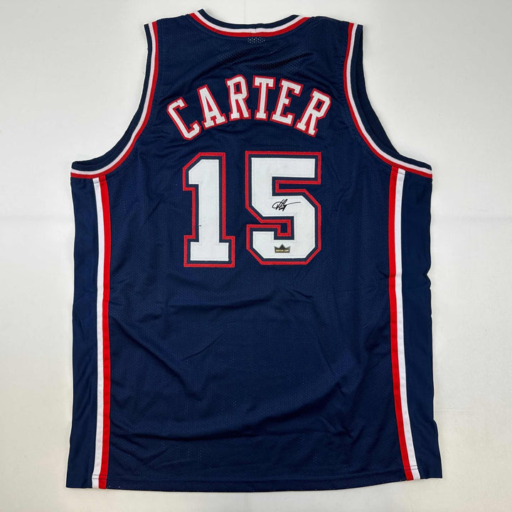 Facsimile Autographed Vince Carter New Jersey Blue Reprint Jersey Size Men's XL