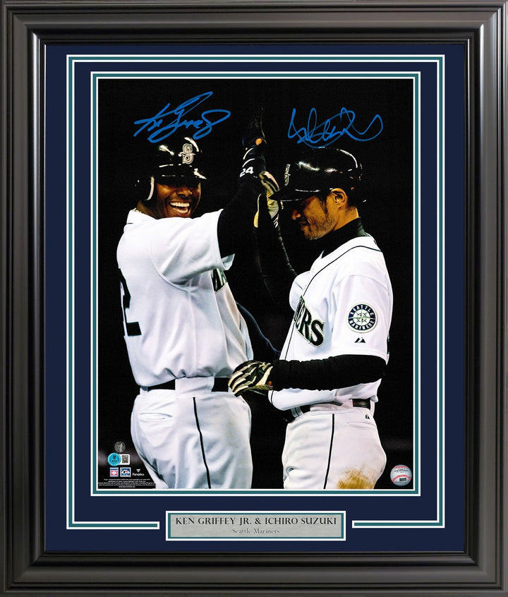 Griffey Jr. & Ichiro Signed Framed 16x20 Photo Mariners Spotlight Blue BAS QR