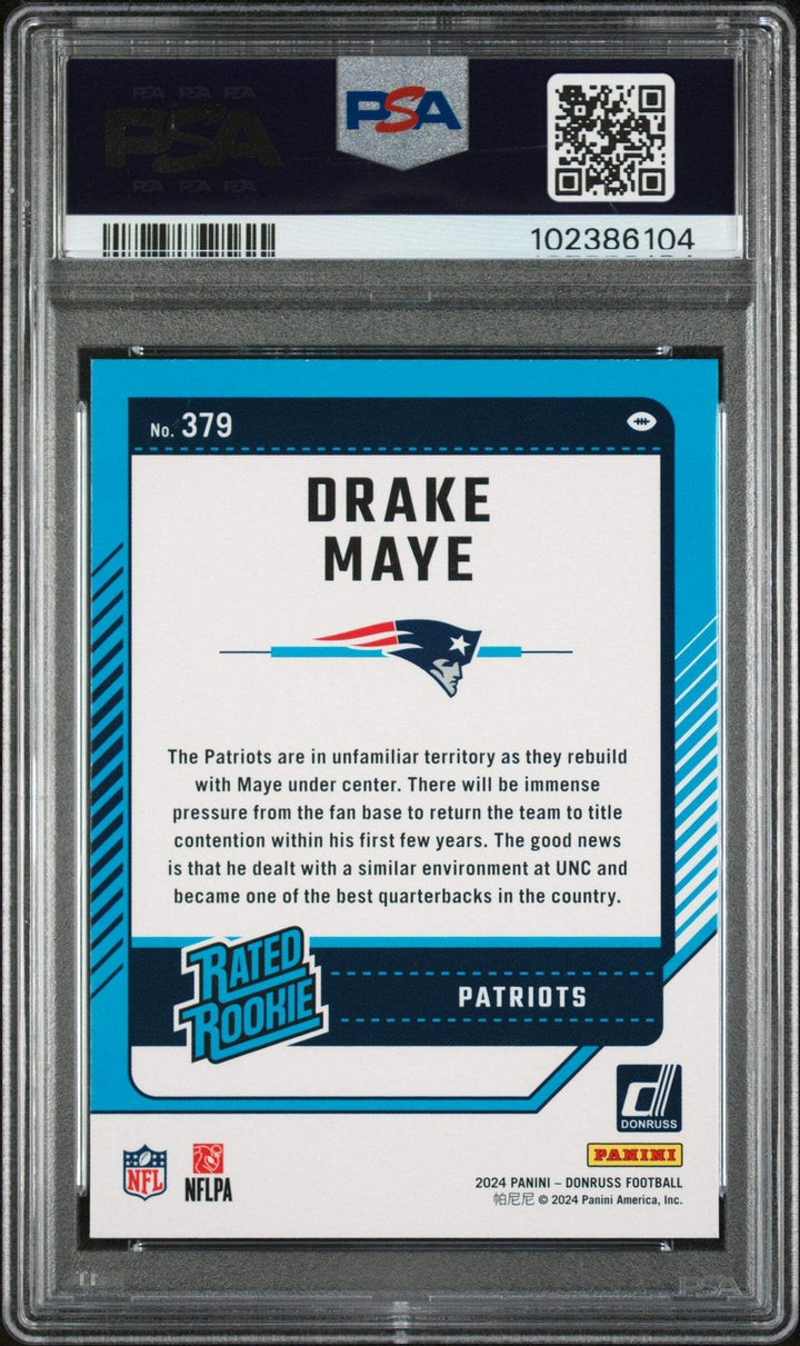 Graded 2024 Panini Donruss Drake Maye #379 Rookie Football Card PSA 10 Gem Mint